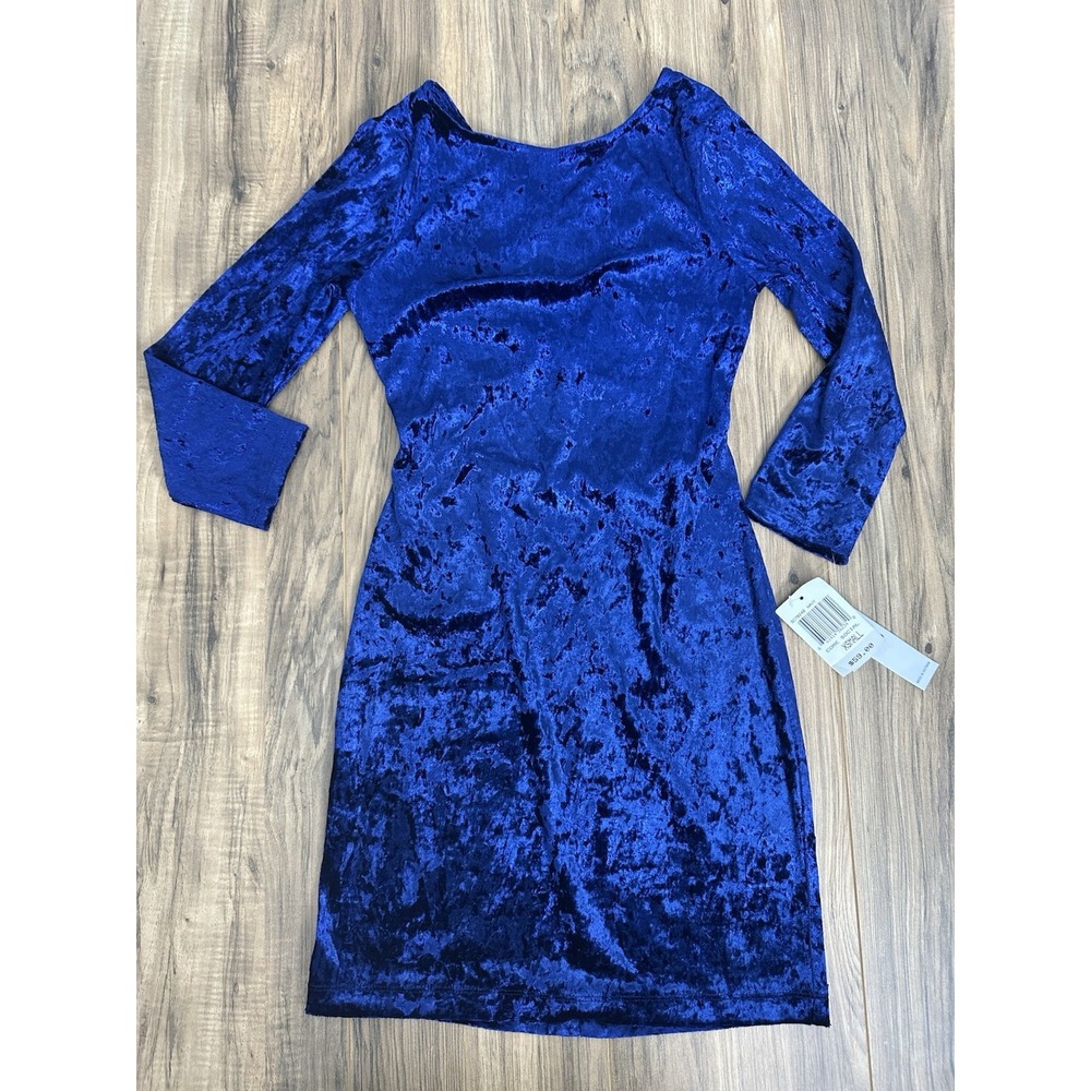 Teeze Me Women's Bodycon Dress Long Sleeve Extra Small Velvet Blue